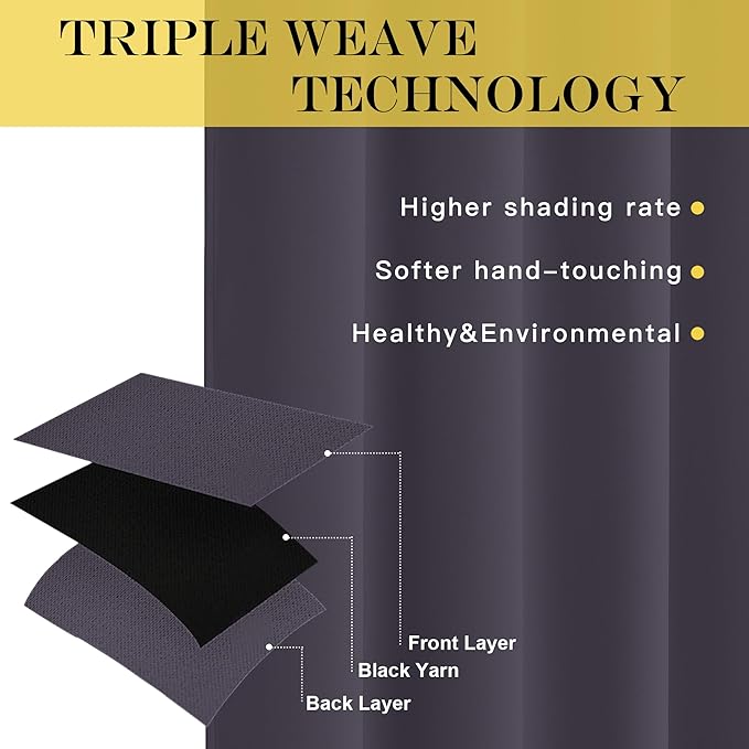 NICETOWN Blackout Curtains 120 inch Length for Sliding Glass Door, Grommet Thermal Insulated Room Darkening Sound Reducing Drapes for Room Divider, 1 Panel, W52 x L120, Greyish Purple