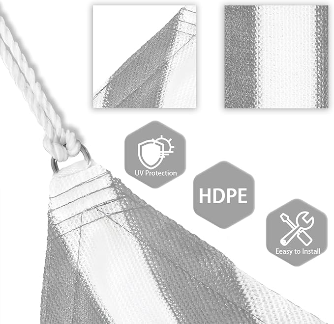 Patio Paradise 12' x 12' x 12' Sun Shade Sail Triangle Canopy Shade Cloth Fabric Sunlight Block Patio Pergola Cover HDPE Deck Awning for Outdoor Backyard Roof Shading, Gray White Strip