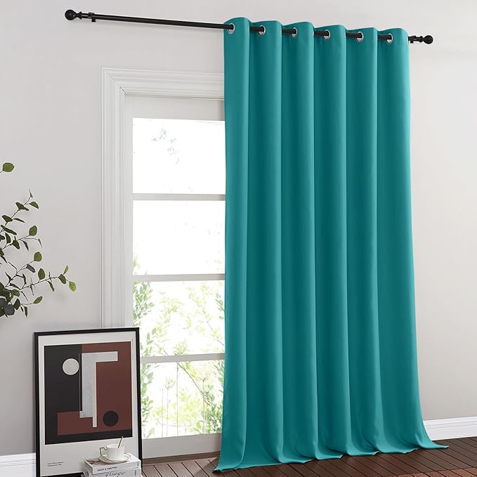 NICETOWN Blackout Peacock Teal Curtain for Sliding Door, Grommet Room Divider Curtain Wide Window Treatment Voice Reducing Thermal Drape for Bedroom/Living Room (1 Panel, W80 x L95)
