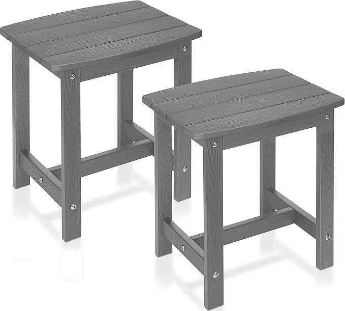 Y&M Outdoor Side Table, HIPS Adirondack Small Single Table, Waterproof Square Outside Table, Balcony Modern End Tables for Patio, Pool, Beach, Porch, Deck, Indoor or Outdoor Use (Dark Grey, 2 Pack)