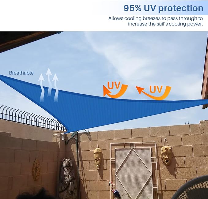 E&K Sunrise 11' x 11' x 11' Sun Shade Sail Triangle Canopy Shade Cover UV Block for Patio Backyard Garden Outdoor (Blue)