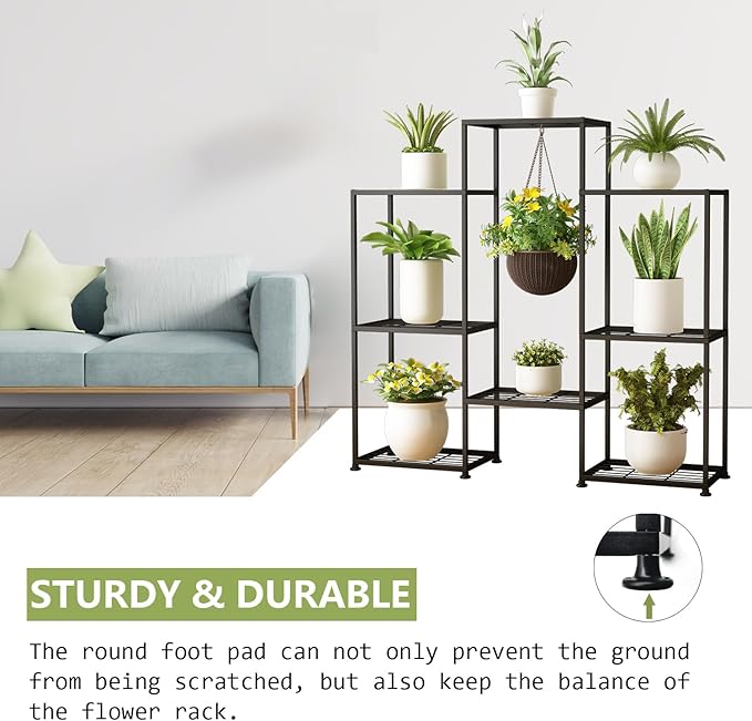 Metal Plant Stand Indoor Metal Plant Stands Outdoor Tiered Plant Shelf for Multiple Plants, 4 Tiers 8 Potted Plant Rack Holder Garden Shelves Flower Stand for Living Room Patio Corner (8 Tiers-B)