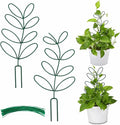 AUGSUN 2 Packs Plant Trellis Garden Trellis Plant Stakes Trellis for Climbing Plants Indoor Plants Metal Leaf Shape Plant Support for Houseplants with 50 Ties Plant Lover Gift (Green)