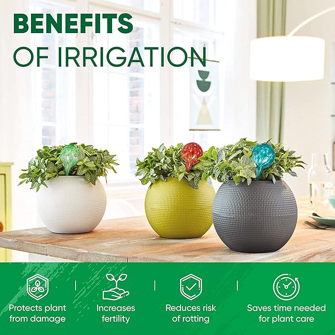 Plant Watering Globes Set of 2 - Small Self Watering Globes for Indoor & Outdoor Plants - Multicolored, Automatic, Glass Watering Bulbs for Daily Use, Plant Watering Devices