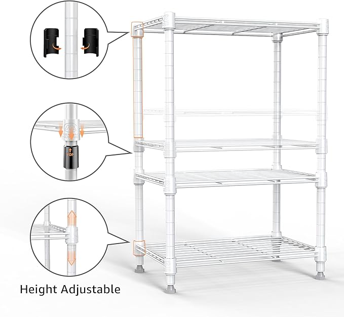 450 lbs Wire Storage Shelving 3-Tier Utility Shelving Unit Steel Organizer Wire Rack for Home,Kitchen,Office,White (11.8" D x 17.7" W x 26.4" H)