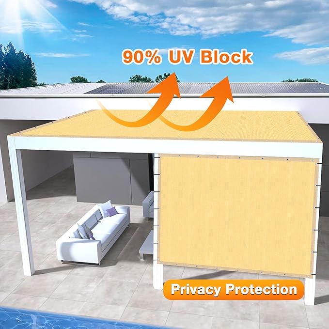 Artpuch Outdoor Pergola Shade Cover 4x14 FT Sun Shade Cloth with Grommets Sand 90% UV Protection Canopy Patio Privacy Screen (Customized Available)