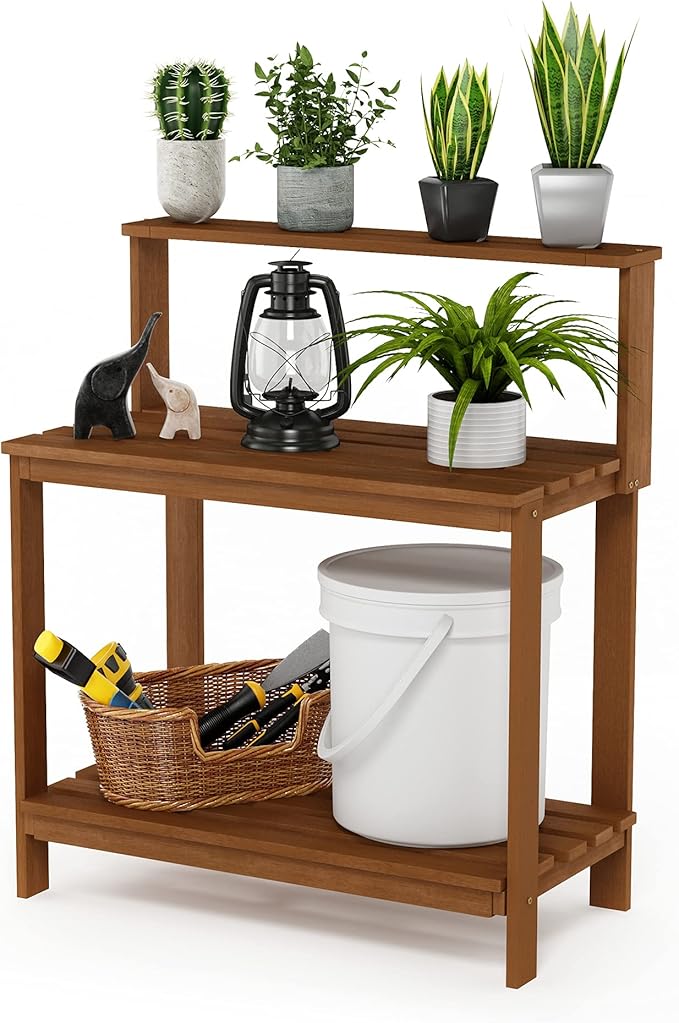 Furinno FG17478 Tioman Outdoor Patio Furniture Hardwood Potting Bench, Natural