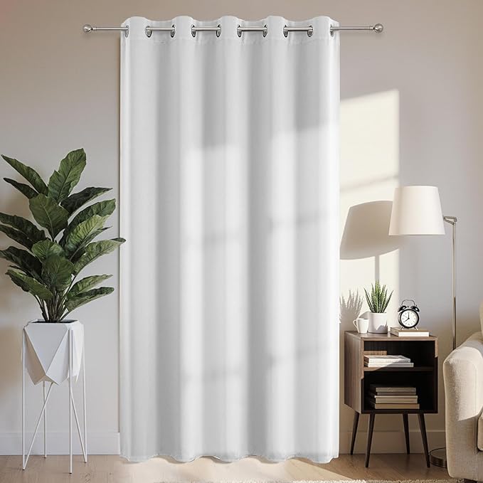 Joydeco Blackout Patio Sliding Door Curtains 96 Inches Long, Grommet Privacy Room Divider Curtains, Extra Wide Thermal Blackout Drapes for Bedroom Living Room (Greyish White, 70Wx96L, 1 Panel)