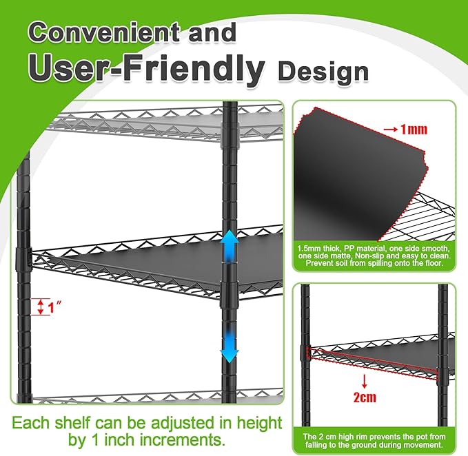 Abimars 5-Tier Greenhouse with Caster Wheel, Each Shelf Height Adjustable Metal Plant Shelf with PVC Cover for Seed Starting Trays, Seedling Pots, Plant Pots, 21x49x80inch