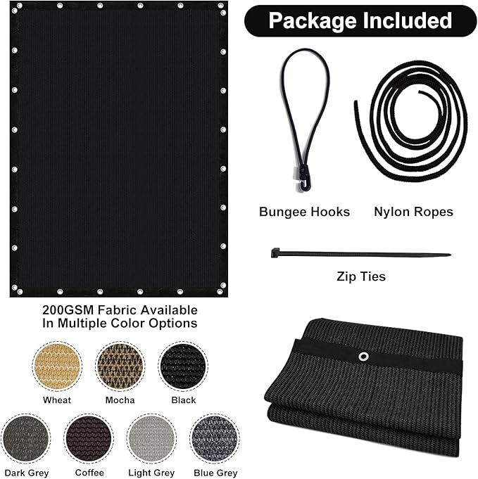 Artpuch 90% Sun Shade Cloth, 12 x 16 FT Pergola Shade Cover Canopy with Grommets, Sun Screen Fabric Tarp for Patio, Outdoor, Garden, Backyard, Black
