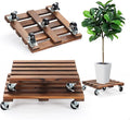2 Pack Plant Caddy with Wheels, 14" + 12" Rolling Plant Stand 264 LBS Heavy Duty Wooden Square Plant Dolly with Metal 360° Lockable Caster Wheels for Outdoor Indoor Large Plant Pots, Flower Pot, Patio