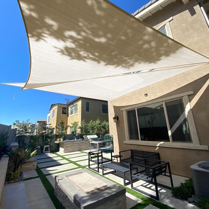 SUNLAX Sun Shade Sail 12' x 20' x 23.3' Butter Cream Rectangle Canopy Sail Shade Cover UV Block Permeable Sunshade Outdoor for Patio Backyard Deck Pergola (We Make Custom Size)