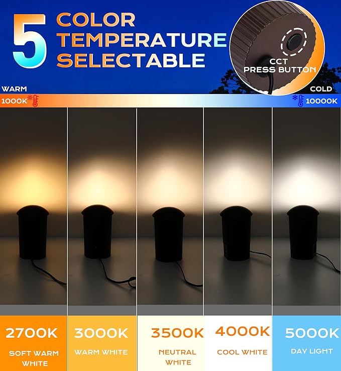 CLOUDY BAY [6 Pack] 5W Well Lights Low Voltage Landscape Lighting,12V-24V Waterproof Outdoor Side-lit Light,2700-5000K 5CCT In Ground Lights for Fence Pathway Deck, IP67 Rating,Bronze