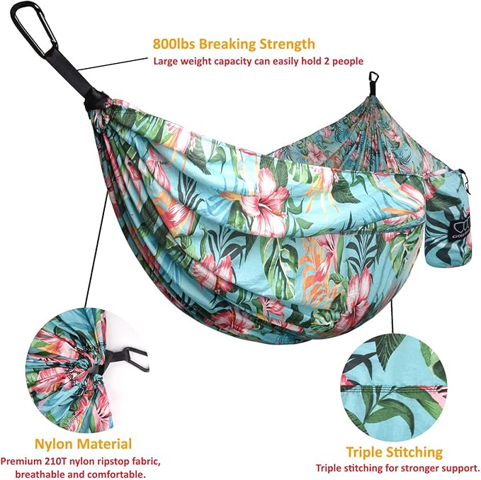 Gold Armour Camping Hammock - XL Double Hammock Portable Hammock Camping Accessories Gear for Outdoor Indoor with Tree Straps, USA Based Brand (Hawaii Blue)