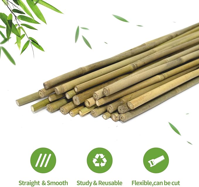 Plant Stakes, 4FT Natural Bamboo Garden Stakes, 25Pcs Bamboo Plant Stakes,Bamboo Sticks for Tomato,Beans,Vegetable and Climbing Plants