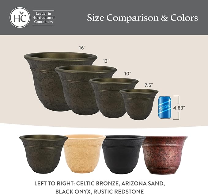 The HC Companies Sierra Round Self-Watering Pot - Lightweight Plastic Planter for Herbs & More - Durable Plant Pots for Indoor Plants & Outdoor Plants (7.5” Celtic Bronze, Pack of 1)