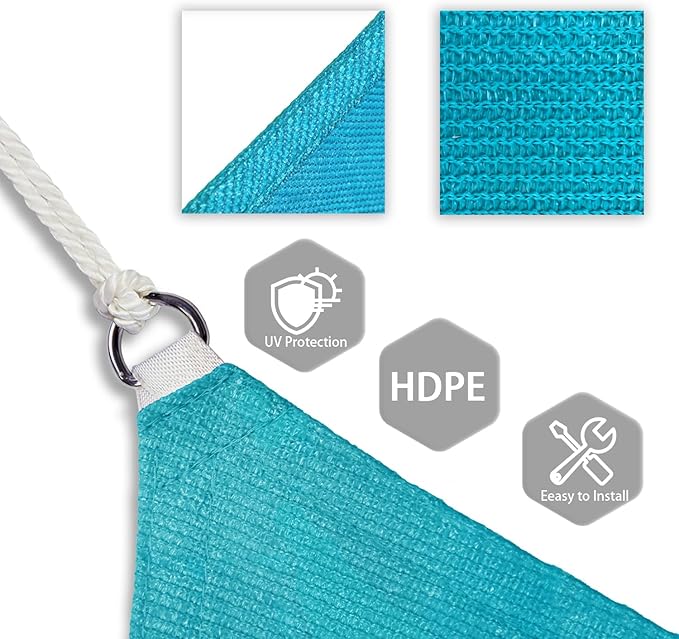 Patio Paradise 8' x 8' x 7'10" Sun Shade Sail Triangle Canopy, Permeable Shade Cloth Fabric Sunlight Block Patio Cover HDPE Deck Awning for Outdoor Backyard Pergolas Roof Shading, Turquoise