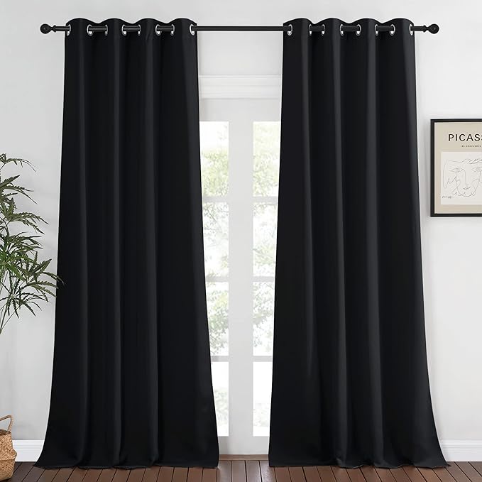 NICETOWN Black Out Curtain for Bedroom 102 inches Long, Grommet Thermal Insulated Light Blinds Room Darkening Window Treatment for Boys Room, 1 Panel, W52 x L102, Black