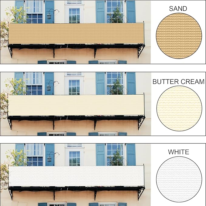 LOVE STORY Custom Size 3'x7' Butter Cream Balcony Privacy Screen,UV Block Privacy Fence Screen,90% Shield for Outdoor Pool Garden Apartment Railing