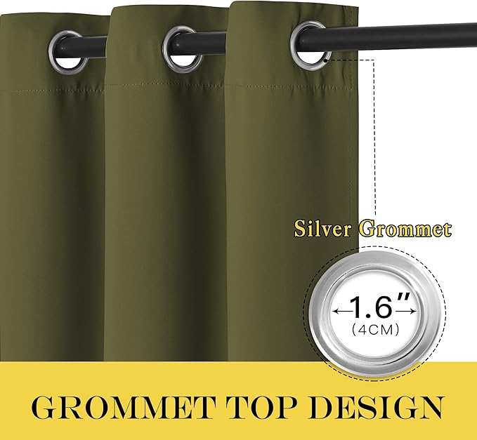 NICETOWN Olive Green Blackout Curtains for Bedroom 72 Inches Long, Thermal Insulated Room Darkening Grommet Window Curtains for Living Room Nursery, 66 inch x 72 inche, 1 Panel