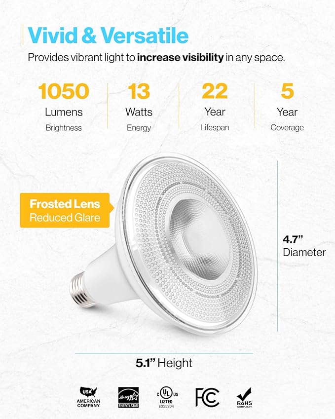 Sunco 24 Pack Outdoor LED Flood Home Patio Driveway Light, Waterproof PAR38 LED Bulb, CRI90, 2700K Soft White,1050 Lumens, 100W Equivalent 13W, Dimmable, Wet-Rated, E26 Base UL.