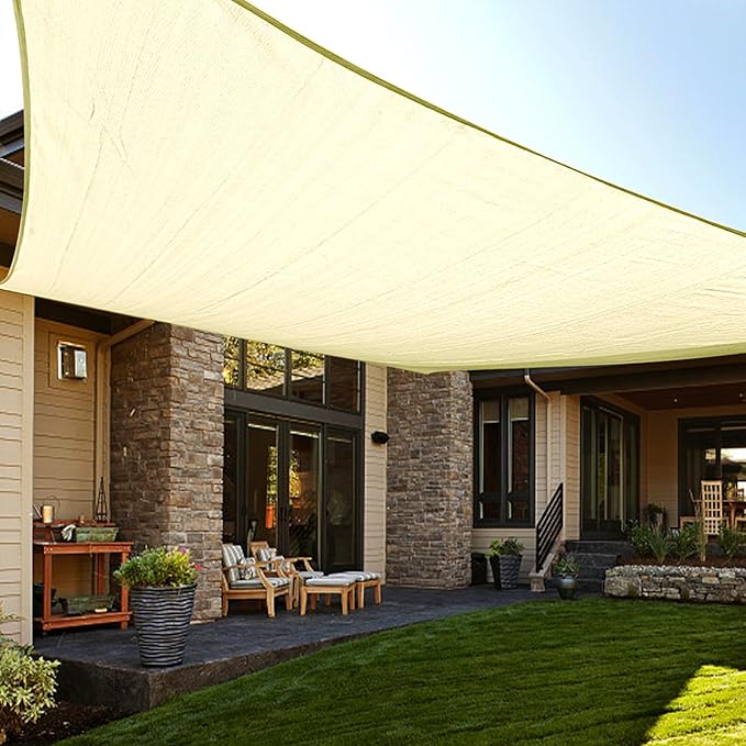 LOVE STORY Custom Size 6'x6' Butter Cream Sun Shade Sail Rectangle UV Block Canopy Patio Sail Sunshades Fabric for Outdoor Garden Carport (We Make Custom Size)