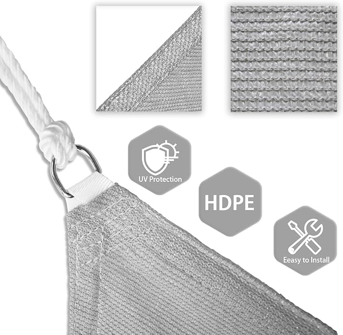 Patio Paradise 7' x 7' x 6'10" Sun Shade Sail Triangle Canopy, Permeable Shade Cloth Fabric Sunlight Block Patio Cover HDPE Deck Awning for Outdoor Backyard Pergolas Roof Shading, Light Gray
