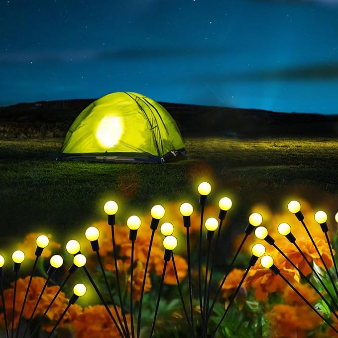Solar Garden Lights Outdoor, 2 Pack 20 LED Solar Firefly Lights Waterproof, Sway by Wind, Swaying Light for Yard Patio Backyard Garden Planter Flower Bed Pathway Outdoor Decoration (Warm White)