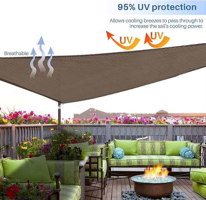 E&K Sunrise 10' x 10' x 10' Sun Shade Sail Triangle Canopy Shade Cover UV Block for Patio Backyard Garden Outdoor (Brown)