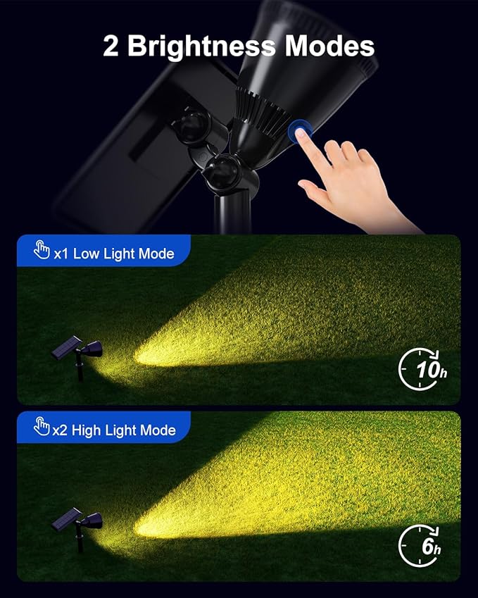 Solar Powered Spot Lights Outdoor Waterproof Super Bright LED Yard Spotlights for Tree, Flag, Lawn, Sculpture, Dusk to Dawn Landscape Uplighting for Outside House Wall Garden Backyard Walkway Driveway