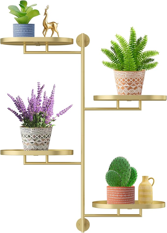 Window Rotating Plant Stand Shelf Indoor Gold Metal Floating Shelves 4-Tier Wall Mount Plant hanger Holders for Wall Planter Modern Home Decor window sill gifts