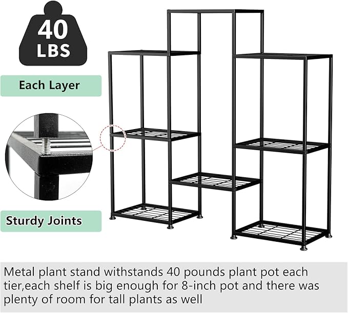Metal Plant Stand Indoor Metal Plant Stands Outdoor Tiered Plant Shelf for Multiple Plants, 4 Tiers 8 Potted Plant Rack Holder Garden Shelves Flower Stand for Living Room Patio Corner (8 Tiers-B)