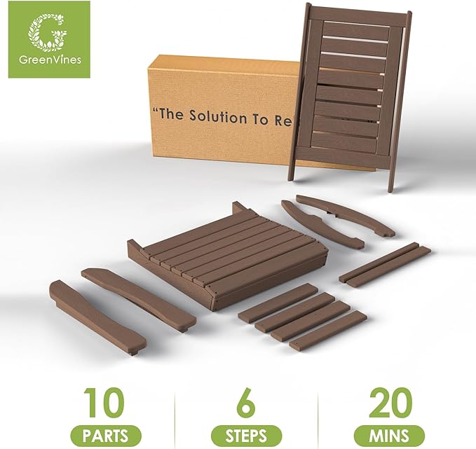 GREENVINES Outdoor Rocking Chairs | Set of 2 | Porch Rocker | HDPE Plastic | Wood Grain | Oversized Rockers | High Back | Big & Tall | Ladder Back | Dark Brown | for Patio Outside