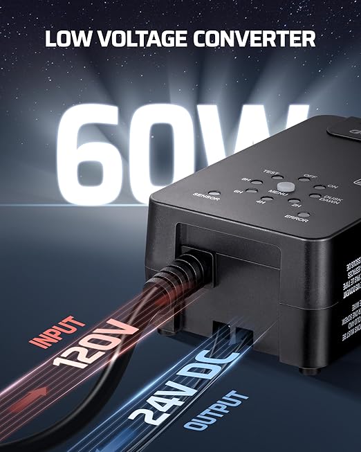 DEWENWILS 60W Low Voltage Landscape Transformer 120V AC to 24V DC, Outdoor Landscape Lighting Transformer Photocell Sensor & Timer, Weatherproof Low Voltage Transformer for Spotlights Pathway Lights