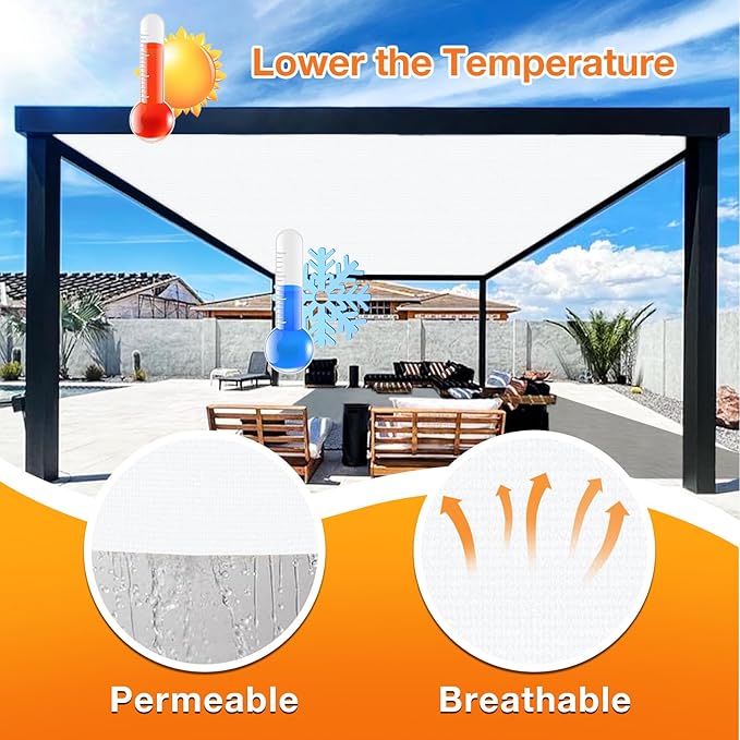 Artpuch Outdoor Pergola Shade Cover 8' X 14' Sun Shade Cloth with Grommets, 90% UV Protection Canopy Patio Privacy Screen (Customized Available) GN107, White