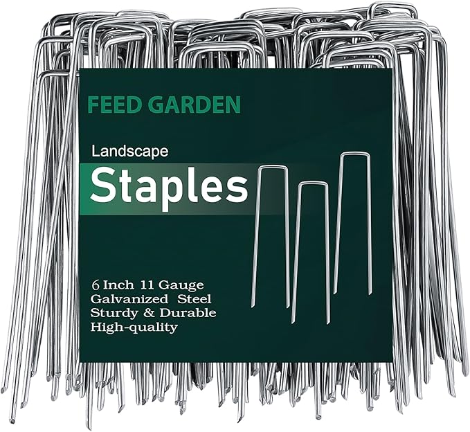 FEED GARDEN 6 Inch 300 Pack Galvanized Landscape Staples 11 Gauge Anti-Rust Garden Stakes Landscaping Fabric SOD Pins Yard Stakes for Weed Barrier Fabric