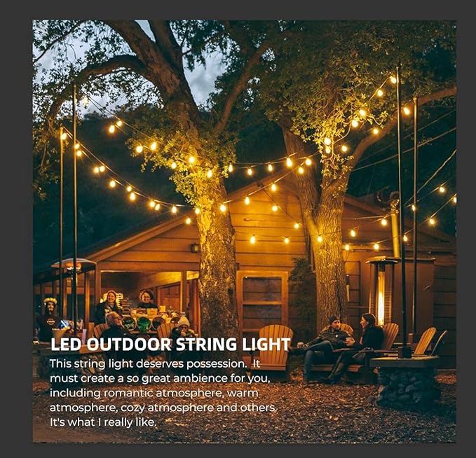 96FT(48×2) Outdoor String Lights, Commercial Grade Heavy Duty White Wire Patio Light with Dimmable S14 Shatterproof LED Bulbs, Linkable Waterproof Bistro Lights for Outside Deck Backyard Cafe Market