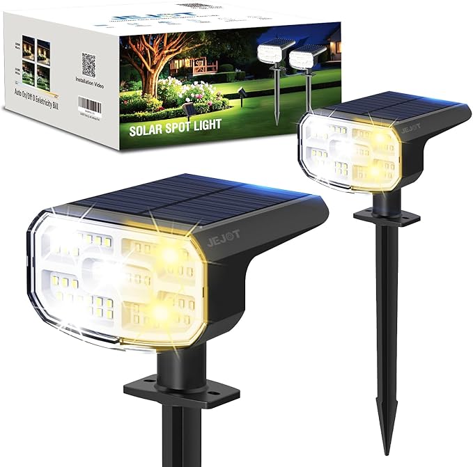 Solar Spotlights, Super Bright LED, 2 CCT Warm & Cool Light, Solarspot Lights for Outside Landscape Auto On/Off -2 Pack
