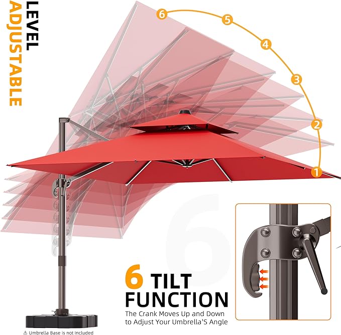 9' X 12' Cantilever Outdoor Patio Umbrellas with Base Included, Large Rectangle Umbrella Heavy Duty 360°Rotation Offset Umbrella for Garden Deck Pool Patio,Red