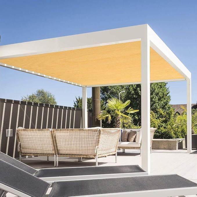 Eden's Decor Straight Flat-Edged Sun Shade Sail Rectangular 11' x 18' Wheat UV-Blocking Outdoor Canopy Fabric Cloth Awning for Pergola Patio Garden Backyard Custom Size