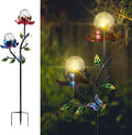 VCUTEKA Solar Garden Flowers with LED Light Crackle Glass Globe Solar Lights Outdoor Metal Stake Wind Spinner for Garden Decoration, Patio Decor, Yard Decor and Gift for Mother