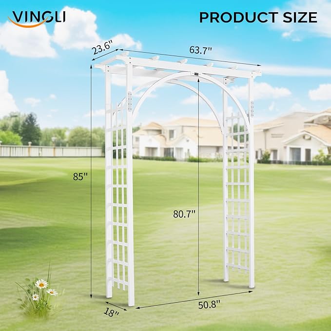 VINGLI 85in Wooden Arbor, Wedding Arch for Ceremony, Wood Trellis for Plant Climbing, Christmas Decor Pergola for Garden Backyard, Lawn (White)