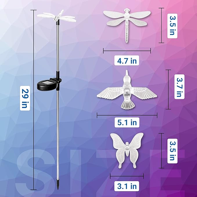 SOLPEX Solar Garden Lights, 3 Pack Solar Butterfly Lights Yard Decorations, Multi-Color Changing LED Bird Light Stakes, Yard Light for Garden, Patio & Lawn