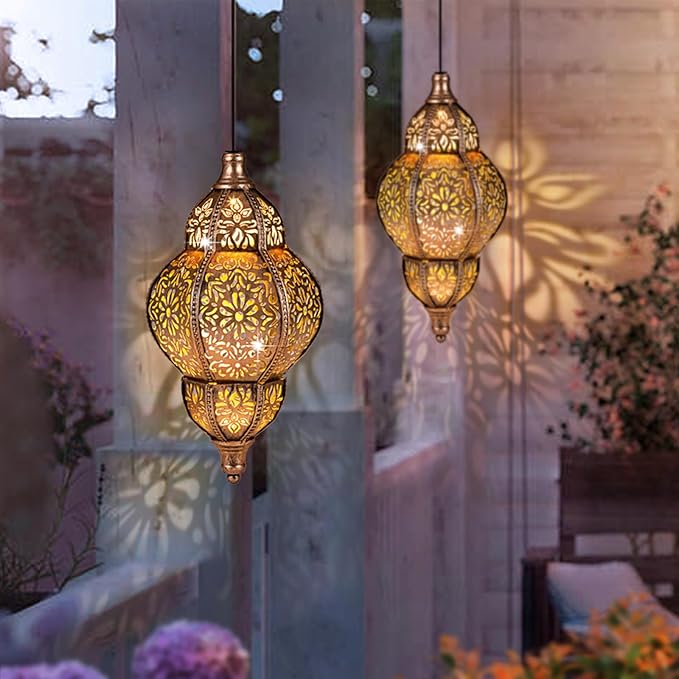 Solar Lanterns Outdoor Waterproof, Hanging Solar Lantern Garden Decor, Decorative Garden Lights for Yard, Patio, Lawn, Porch, Unique Housewarming Gifts (Moroccan)
