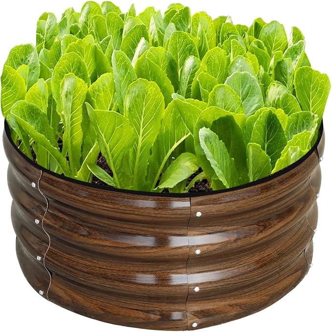 SnugNiture 2x2x1ft Round Galvanized Raised Garden Bed Kit Outdoor, Metal Planter Box for Planting Plants Vegetables, Brown