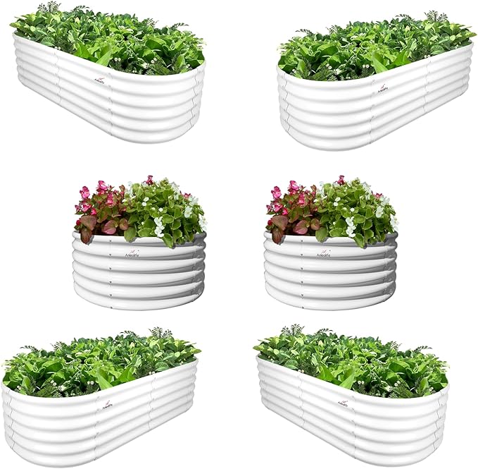 A ANLEOLIFE 6-Pack 4X4X1.5ft & 6X2X1.5ft Deep Root Galvanized Raised Garden Beds Outdoor for Planting Vegetables Flowers Herb, Antique White