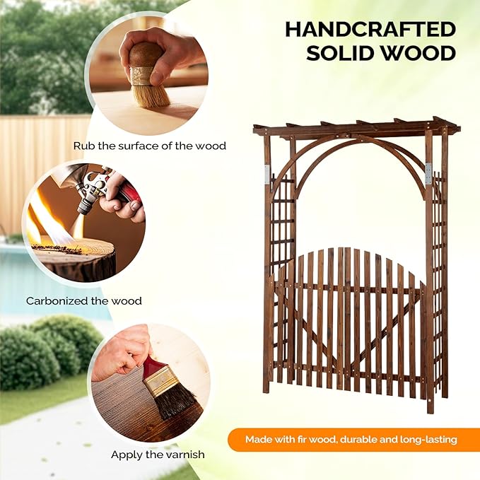 VINGLI 85in Wooden Arbor, Wedding Arch for Ceremony, Wood Trellis for Plant Climbing, Christmas Decor Pergola for Garden Backyard, Lawn (Carbonized Wood)