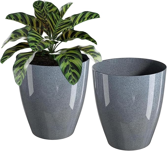 QCQHDU 10 inch Tall Planters for Indoor & Outdoor Plants, 2 Pack Sturdy Plant-Flower-Tree Pots for Front Porch Patio Deck Living Room Decor