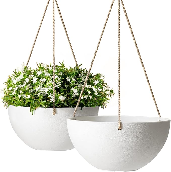 LA Jolie Muse Hanging Planter - 9.84 Inch Hanging Planters for Indoor Plants, Hanging Pots for Plants Indoor Outdoor, Set of 2, White