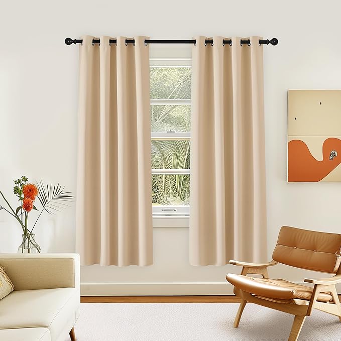 NICETOWN 72 inch Bedroom Curtain, Thermal Insulated Grommet Window Treatments Room Darkening Sound Reducing for Kids Room/Home Office, Biscotti Beige, 1 Panel, W46 x L72